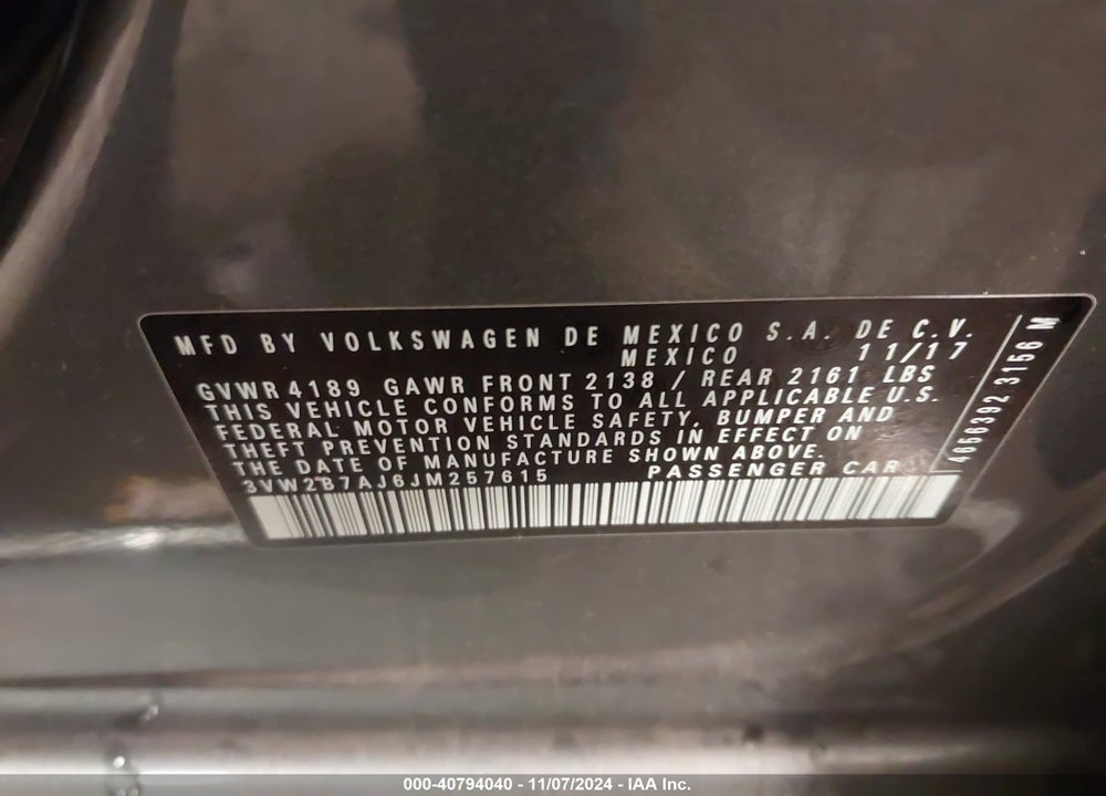 2018 VOLKSWAGEN JETTA 1.4T S VIN: 3VW2B7AJ6JM257615