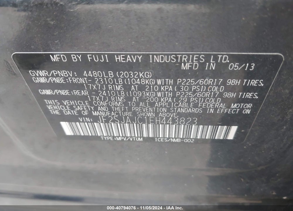 2014 SUBARU FORESTER 2.5I LIMITED VIN: JF2SJAJC1EH443823