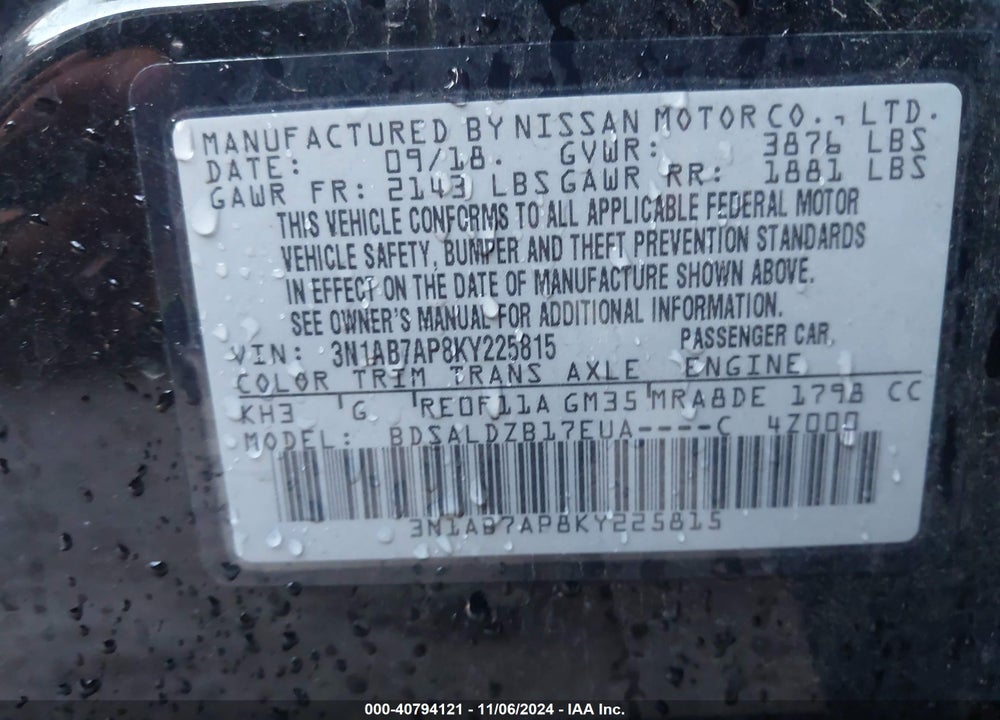 2019 NISSAN SENTRA SV VIN: 3N1AB7AP8KY225815