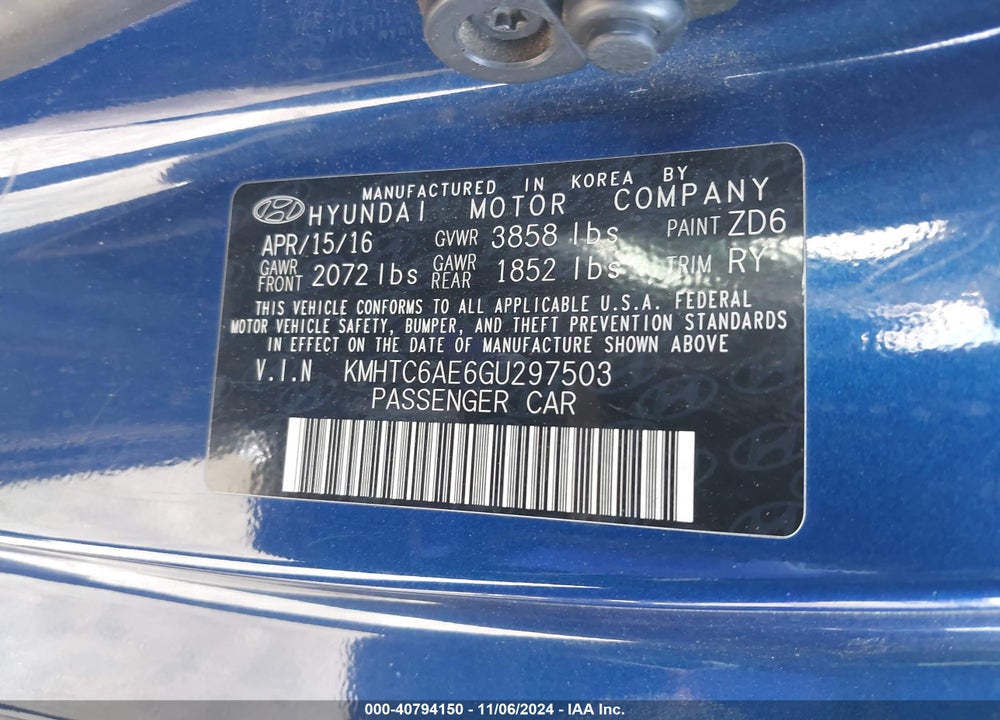 2016 HYUNDAI VELOSTER TURBO R-SPEC VIN: KMHTC6AE6GU297503