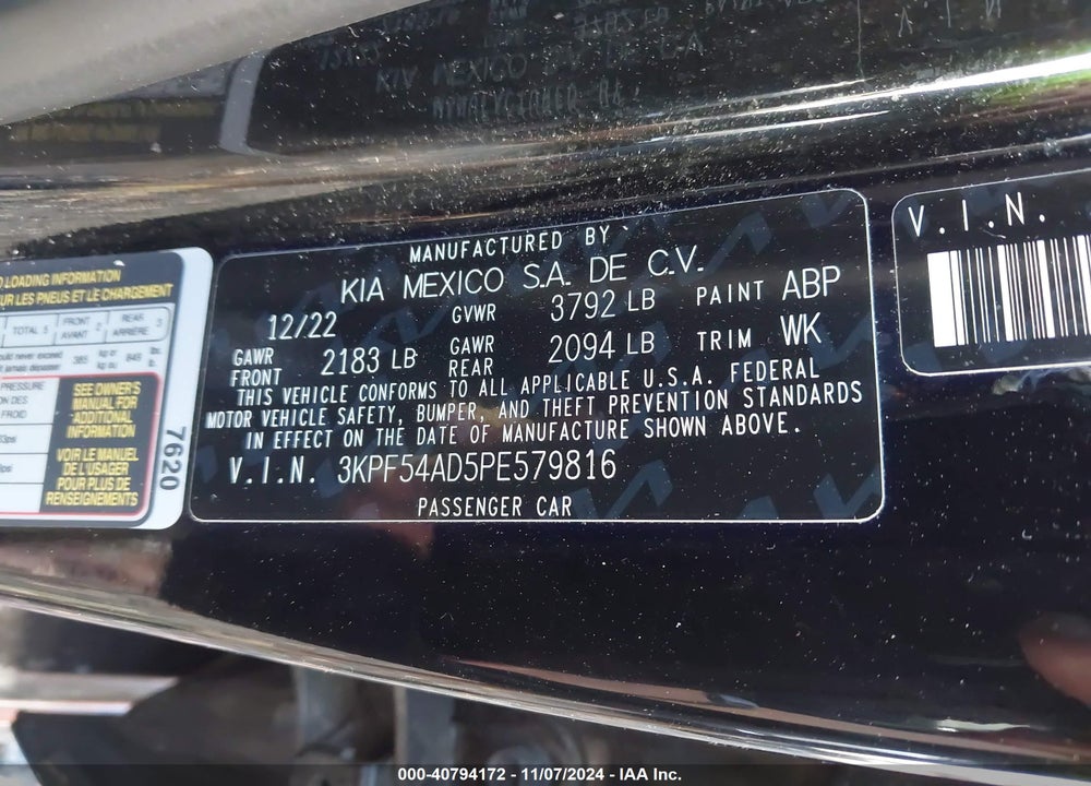 2023 KIA FORTE GT LINE VIN: 3KPF54AD5PE579816