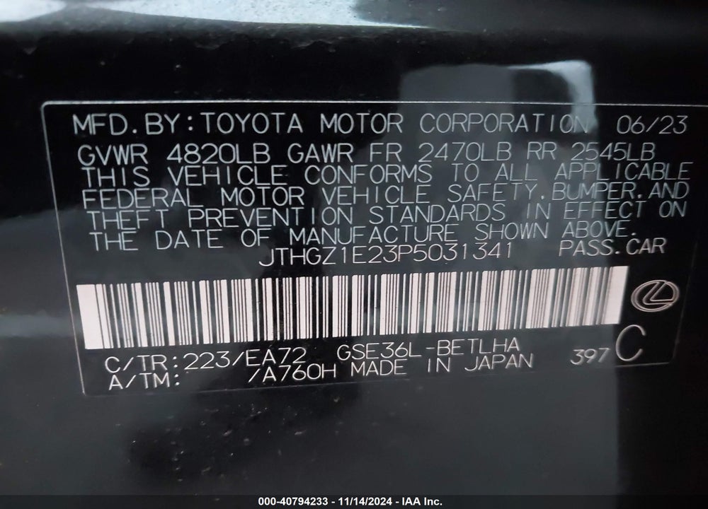 2023 LEXUS IS 350 F-SPORT VIN: JTHGZ1E23P5031341