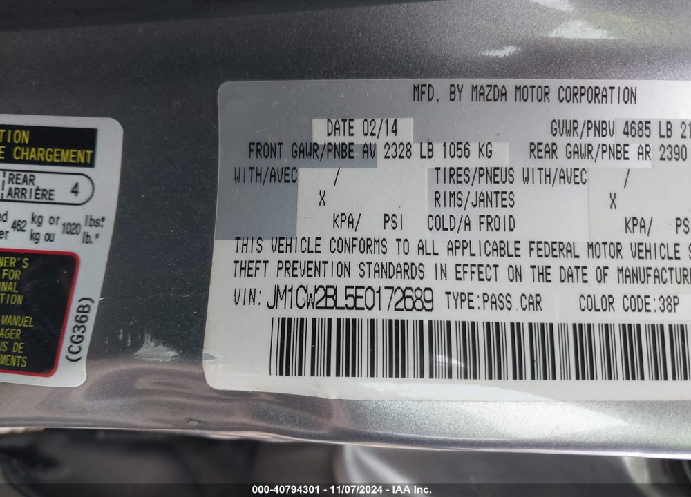 2014 MAZDA MAZDA5 VIN: JM1CW2BL5E0172689