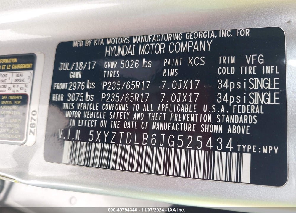 2018 HYUNDAI SANTA FE SPORT 2.4L VIN: 5XYZTDLB6JG525434