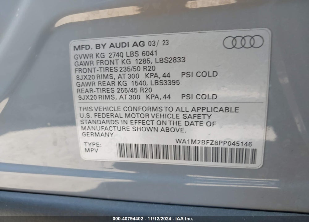 2023 AUDI Q4 E-TRON PRESTIGE 50 QUATTRO VIN: WA1M2BFZ8PP045146