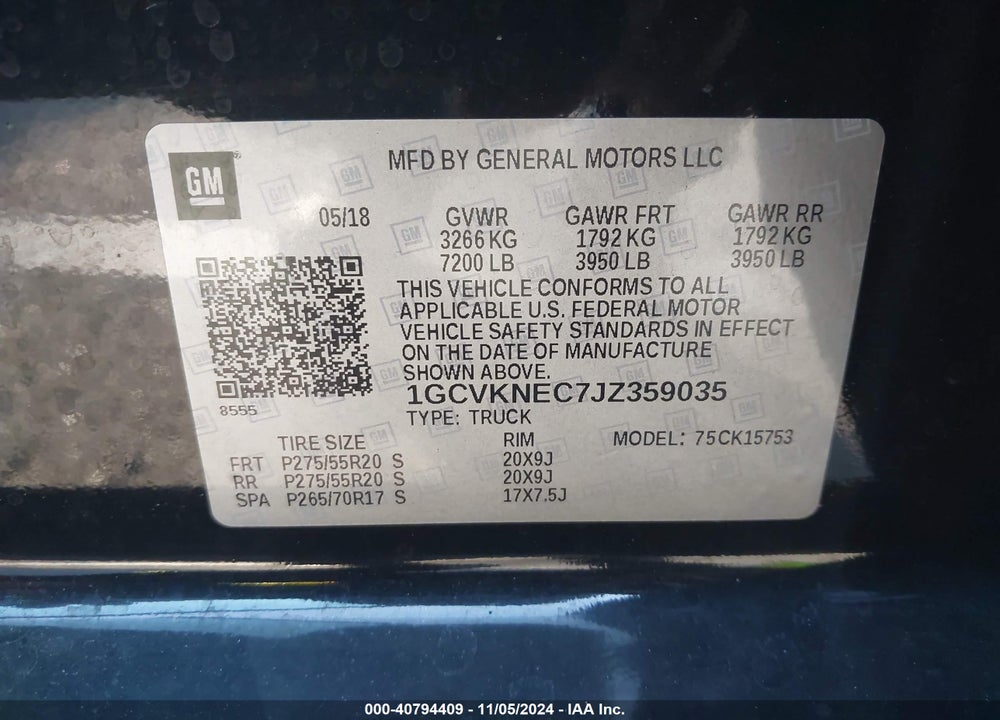 2018 CHEVROLET SILVERADO 1500 WT VIN: 1GCVKNEC7JZ359035