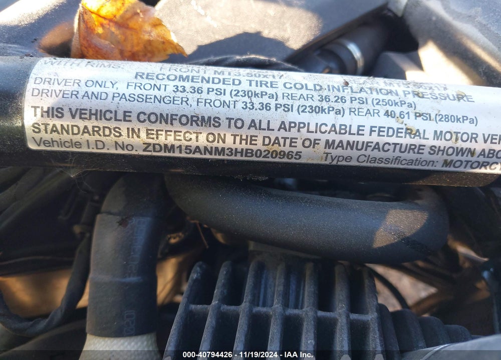 2017 DUCATI SCRAMBLER 800 VIN: ZDM15ANM3HB020965