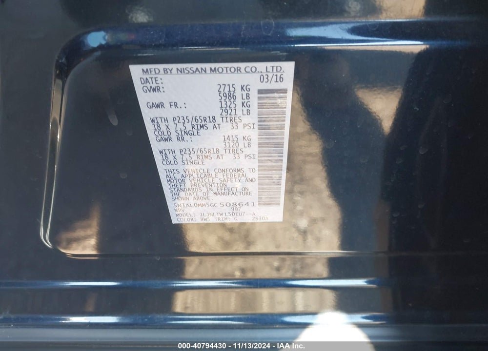 2016 INFINITI QX60 VIN: 5N1AL0MM5GC508641