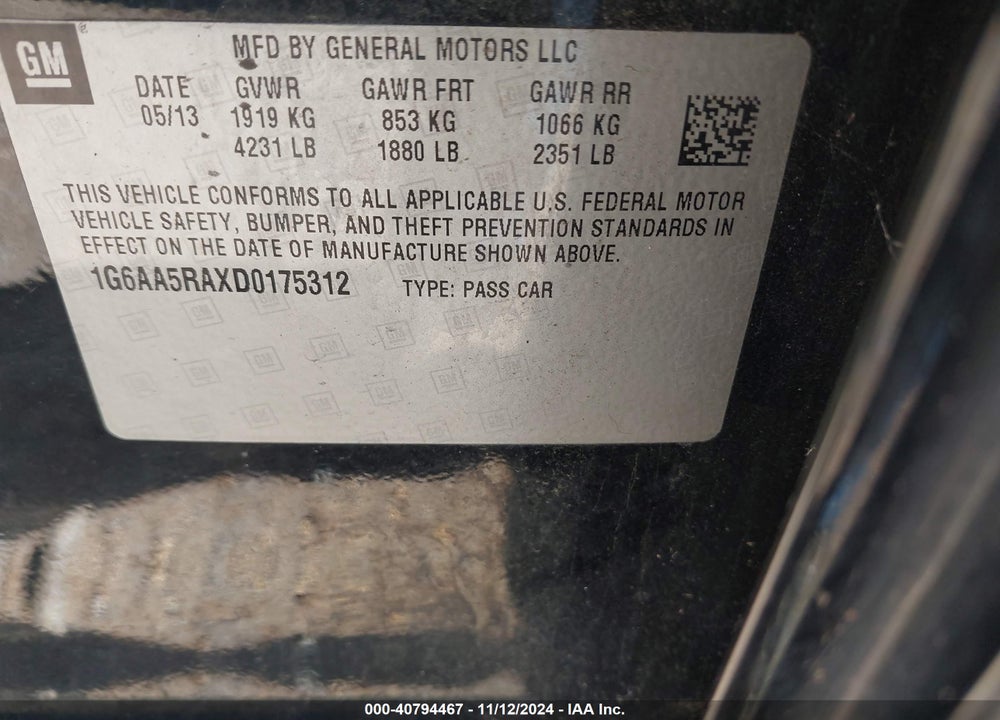 2013 CADILLAC ATS VIN: 1G6AA5RAXD0175312