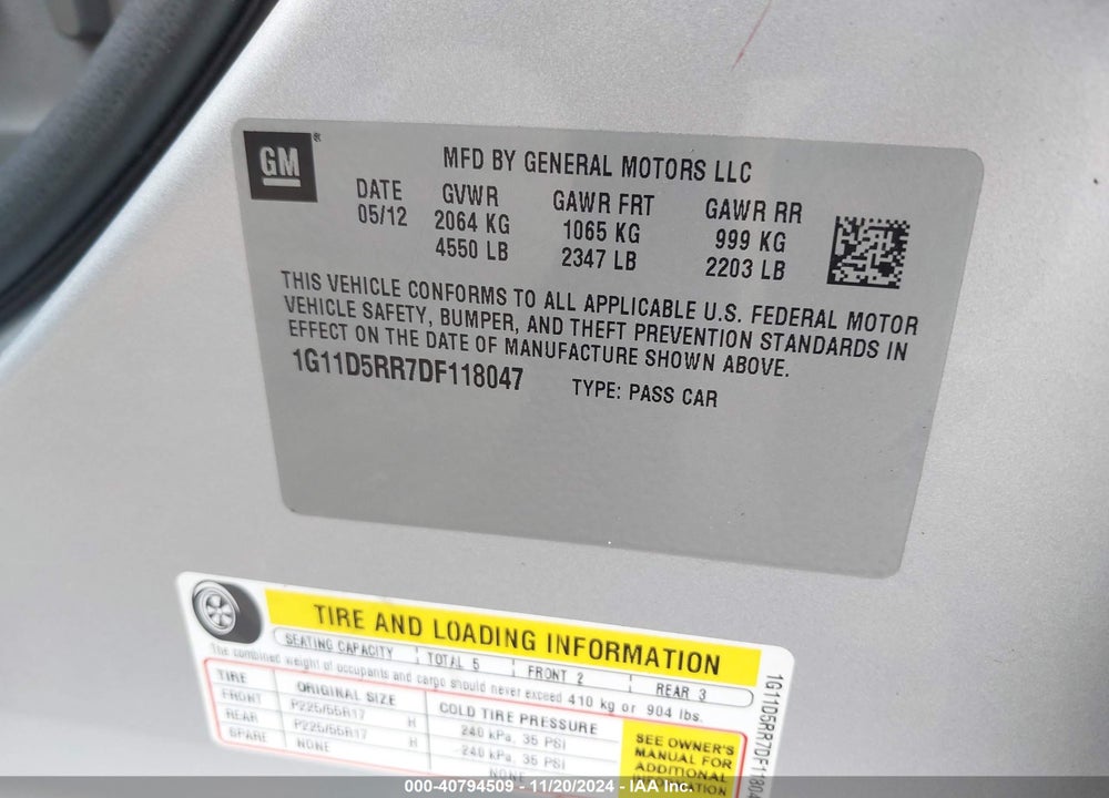 2013 CHEVROLET MALIBU ECO VIN: 1G11D5RR7DF118047