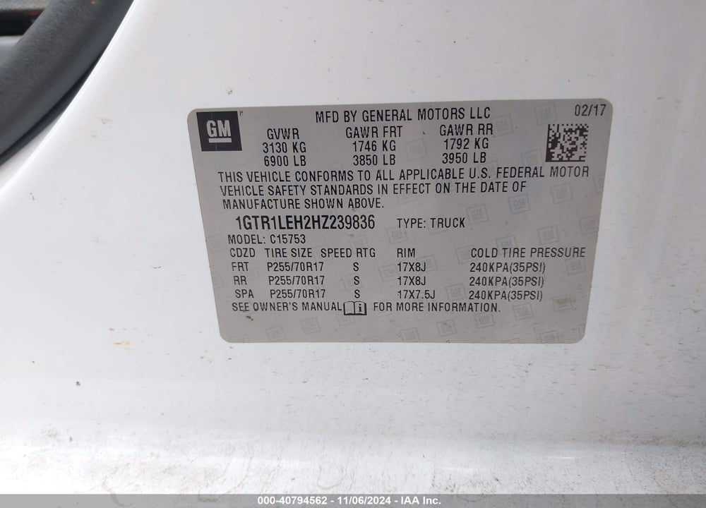 2017 GMC SIERRA 1500 VIN: 1GTR1LEH2HZ239836