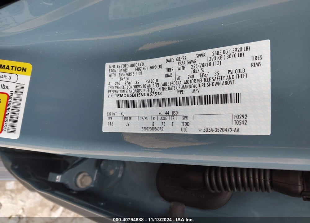 2022 FORD BRONCO OUTER BANKS VIN: 1FMDE5BH5NLB57513