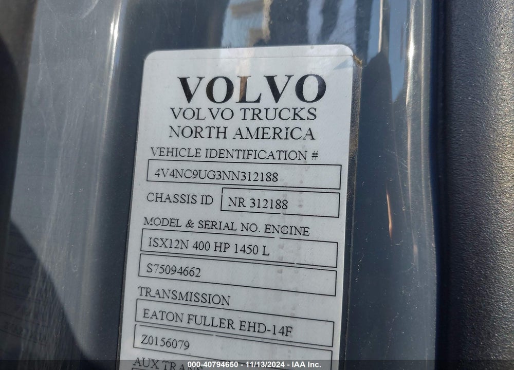 2022 VOLVO VNL VIN: 4V4NC9UG3NN312188