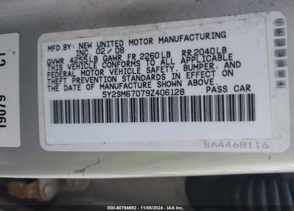 2009 PONTIAC VIBE VIN: 5Y2SM67079Z406128
