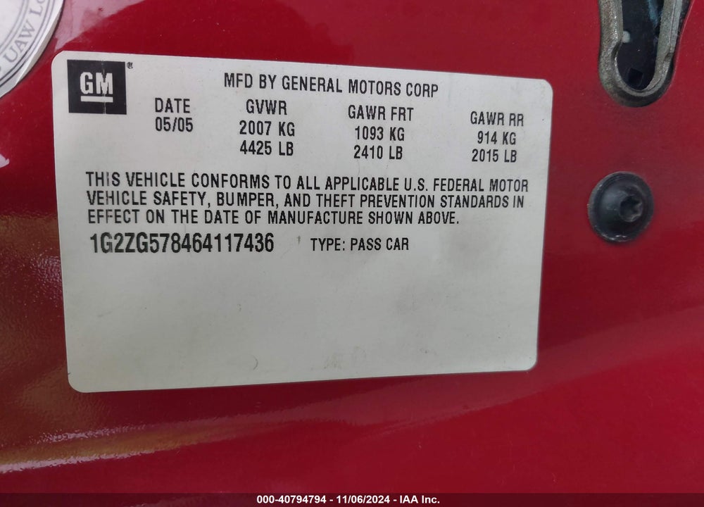 2006 PONTIAC G6 VIN: 1G2ZG578464117436