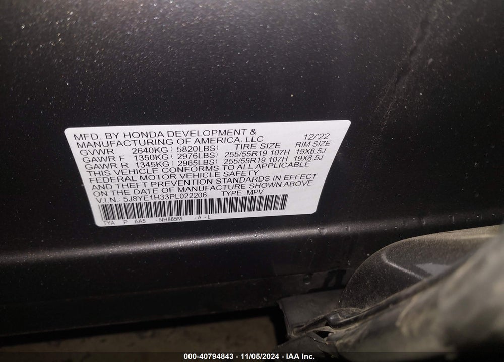 2023 ACURA MDX STANDARD VIN: 5J8YE1H33PL022206