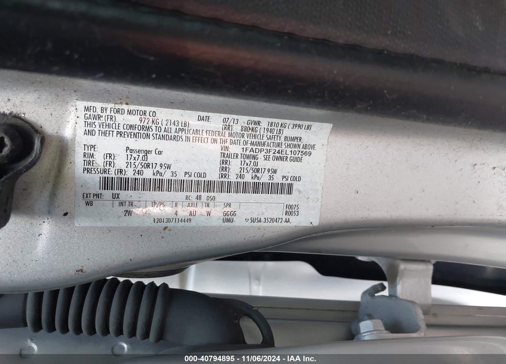 2014 FORD FOCUS SE VIN: 1FADP3F24EL107569