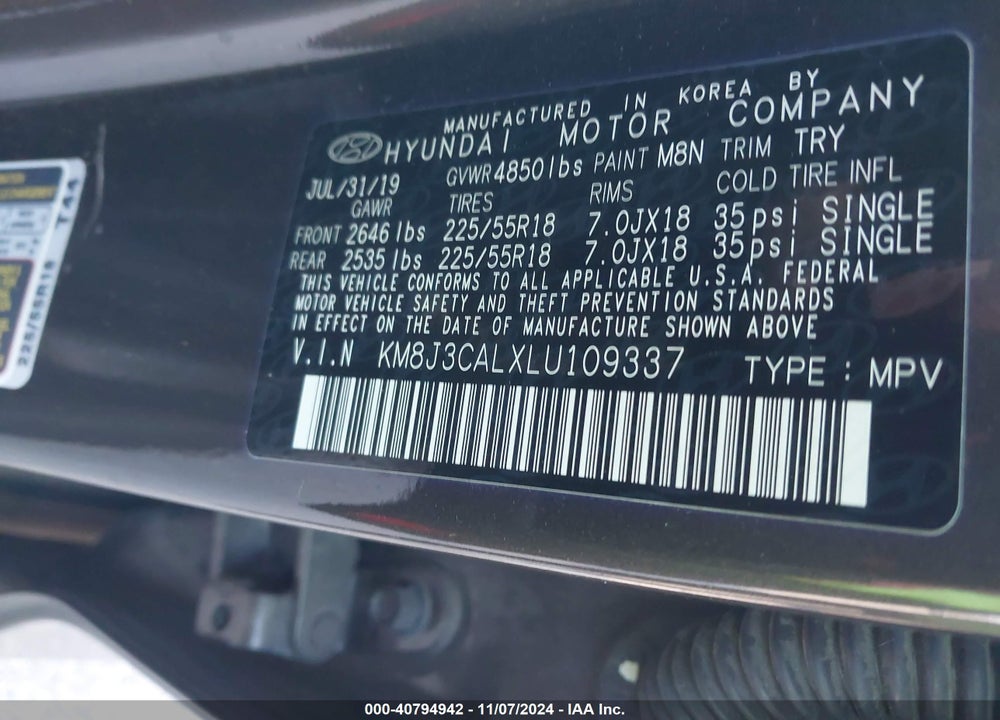 2020 HYUNDAI TUCSON ULTIMATE VIN: KM8J3CALXLU109337