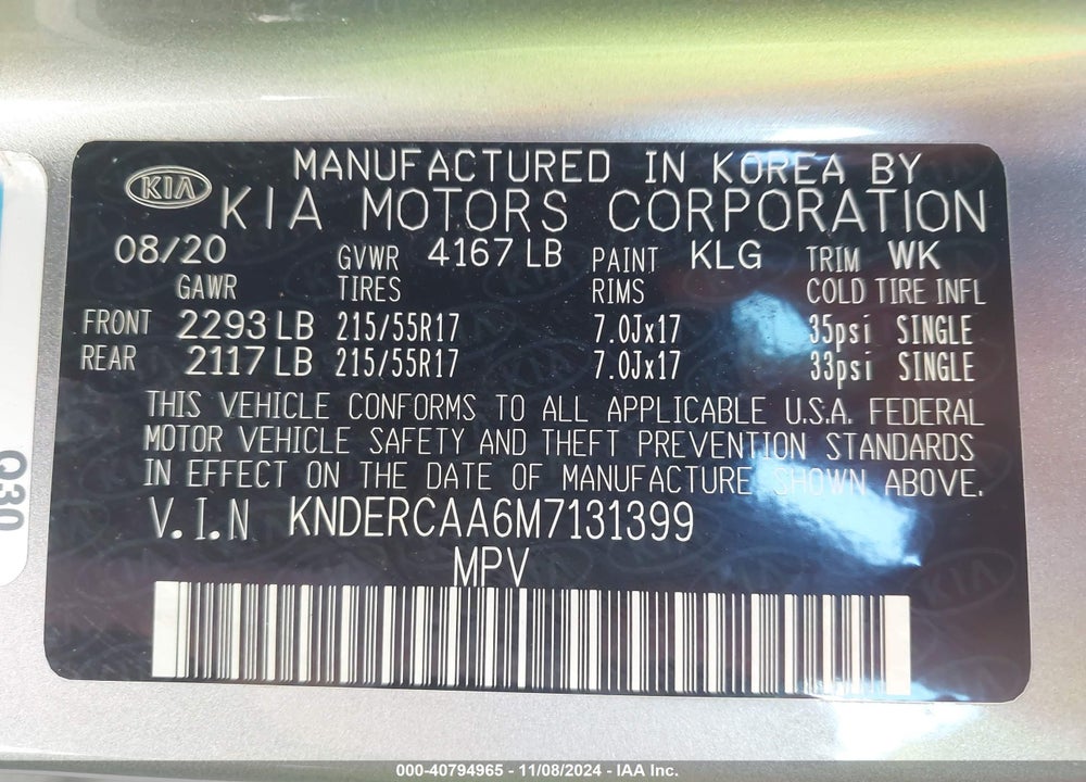 2021 KIA SELTOS EX VIN: KNDERCAA6M7131399