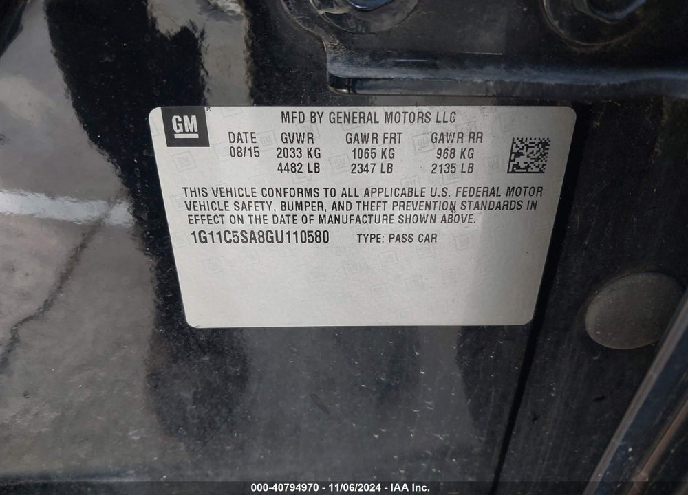 2016 CHEVROLET MALIBU LIMITED LT VIN: 1G11C5SA8GU110580