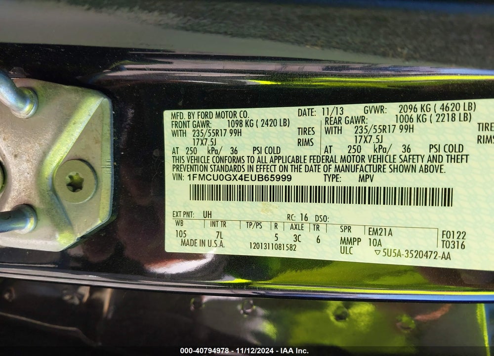 2014 FORD ESCAPE SE VIN: 1FMCU0GX4EUB65999