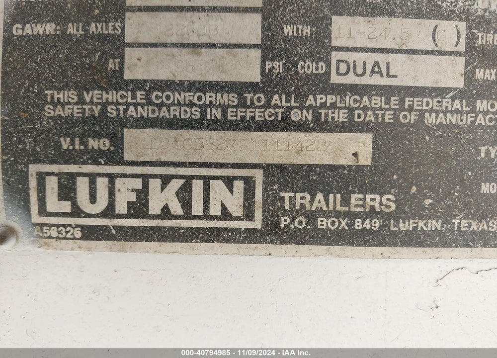 1993 LUFKIN INDUSTRIES DUMP VIN: 1L01C382XP1111423
