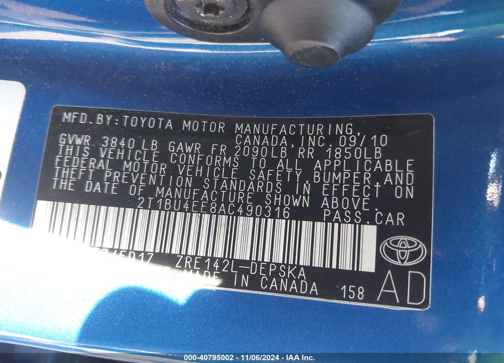 2010 TOYOTA COROLLA S VIN: 2T1BU4EE8AC490316