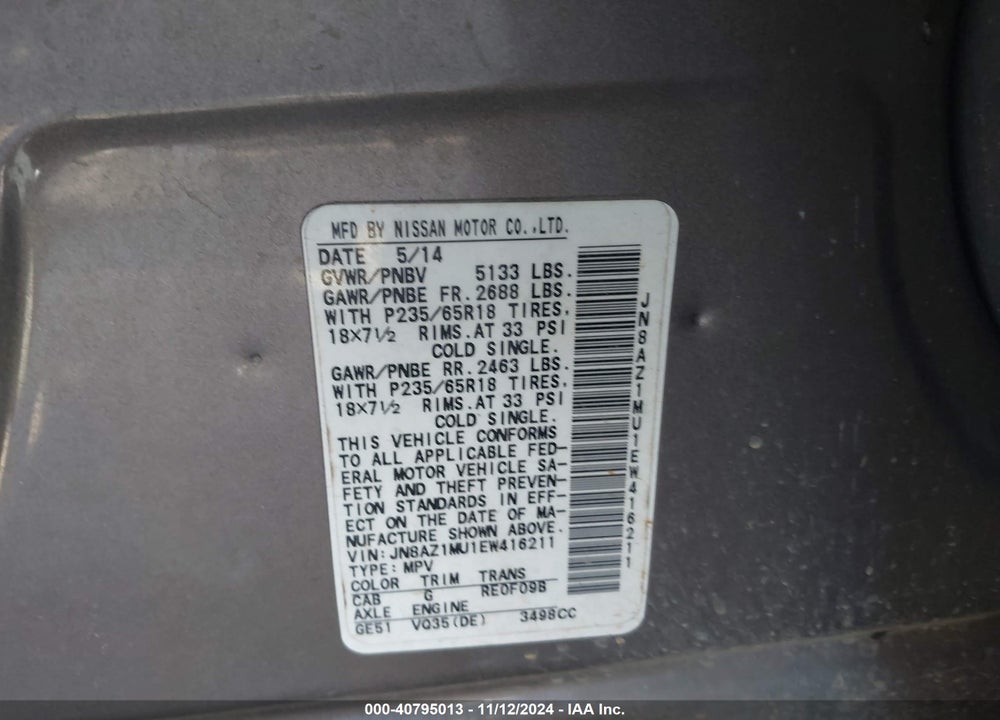 2014 NISSAN MURANO SL VIN: JN8AZ1MU1EW416211
