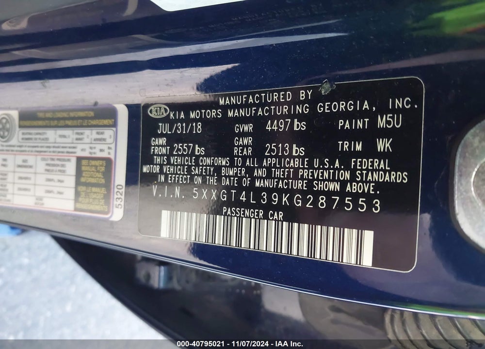 2019 KIA OPTIMA S VIN: 5XXGT4L39KG287553