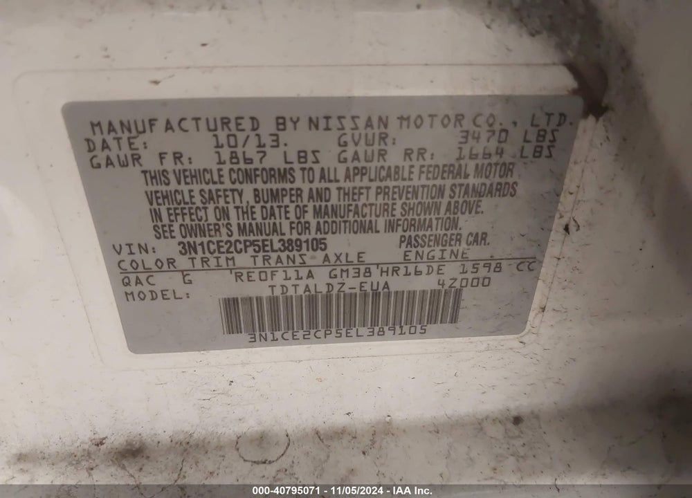 2014 NISSAN VERSA NOTE SV VIN: 3N1CE2CP5EL389105