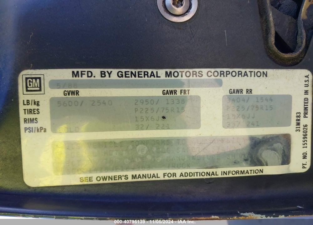 1988 CHEVROLET GMT-400 C1500 VIN: 1GCDC14Z8JE189363