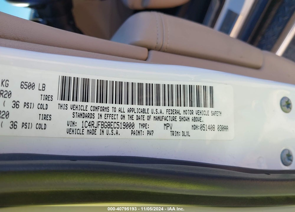 2014 JEEP GRAND CHEROKEE LIMITED VIN: 1C4RJFBG8EC519000