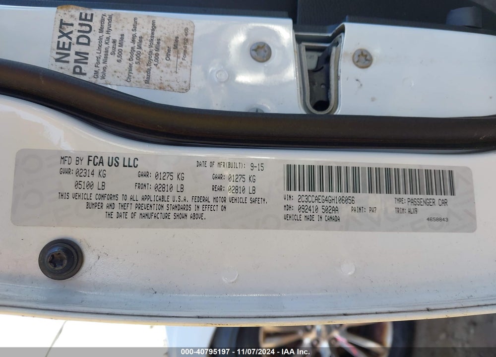 2016 CHRYSLER 300C VIN: 2C3CCAEG4GH106056