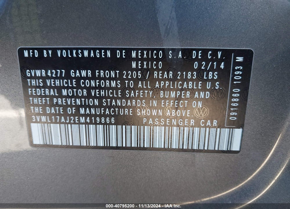 2014 VOLKSWAGEN JETTA 1.8T SEL VIN: 3VWL17AJ2EM419866
