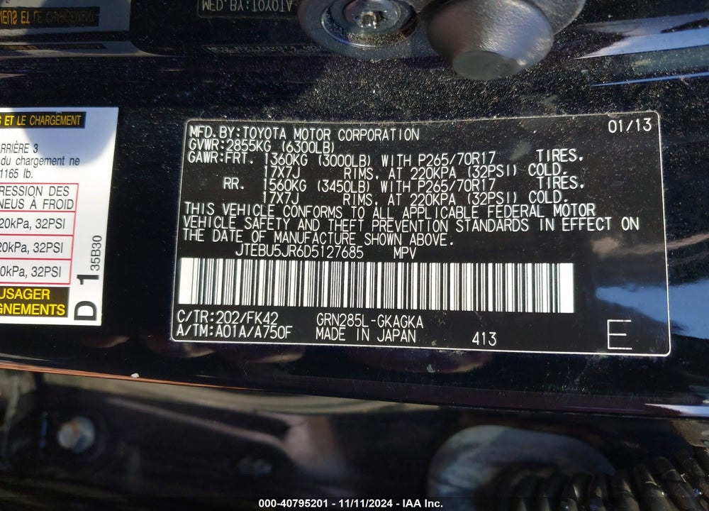 2013 TOYOTA 4RUNNER SR5 VIN: JTEBU5JR6D5127685