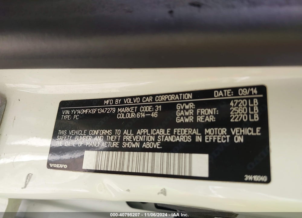 2015 VOLVO S60 T5 PREMIER VIN: YV140MFK6F1347279