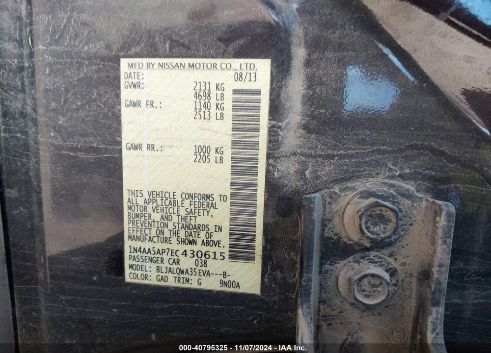 2014 NISSAN MAXIMA VIN: 1N4AA5AP7EC430615