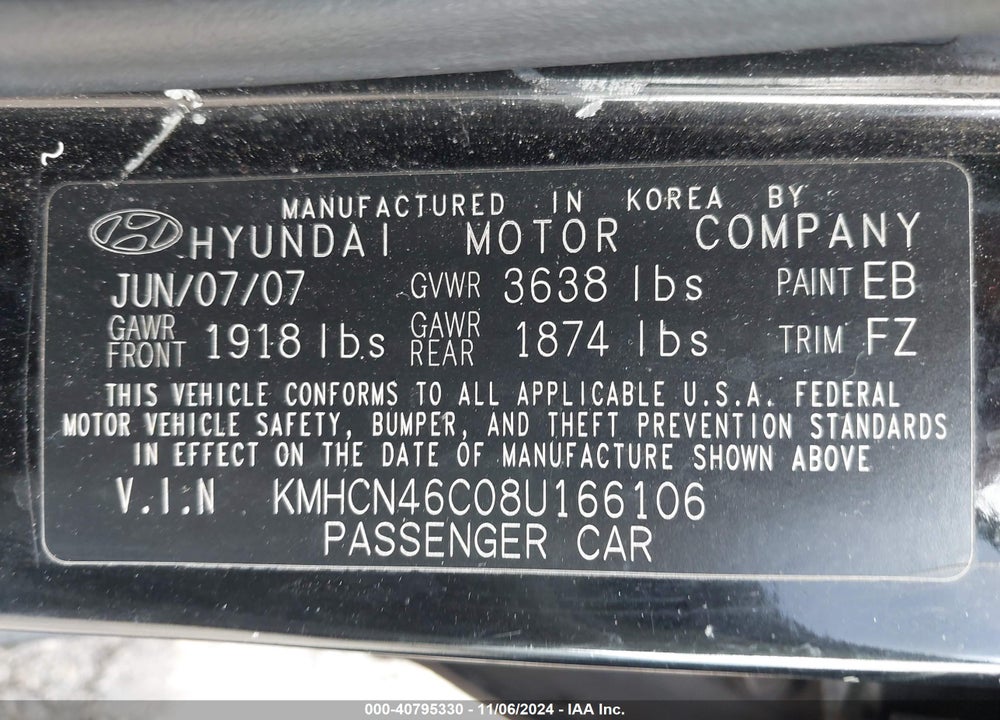 2008 HYUNDAI ACCENT GLS VIN: KMHCN46C08U166106