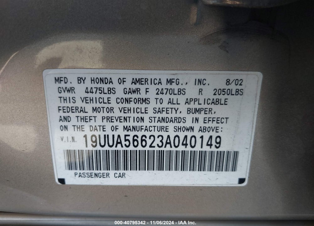 2003 ACURA TL 3.2 VIN: 19UUA56623A040149