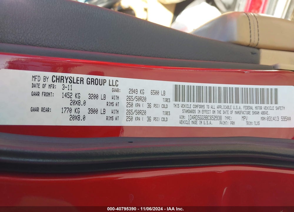 2011 DODGE DURANGO CITADEL VIN: 1D4RD5GG9BC652938