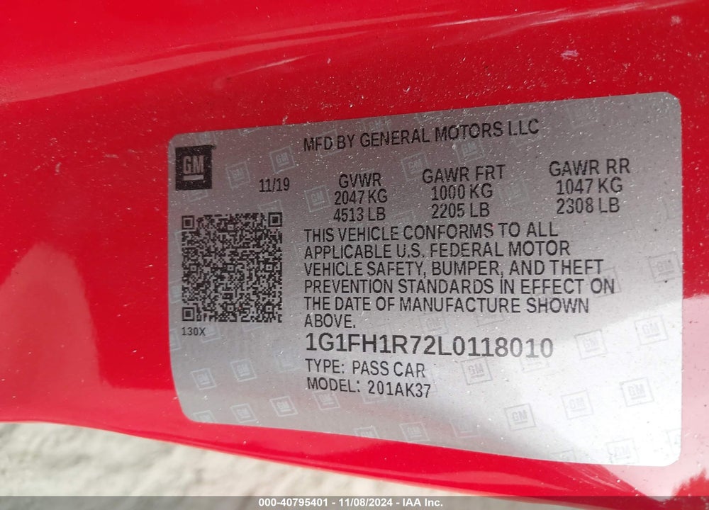 2020 CHEVROLET CAMARO RWD 2SS VIN: 1G1FH1R72L0118010