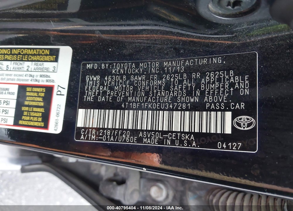 2014 TOYOTA CAMRY SE VIN: 4T1BF1FK0EU347281