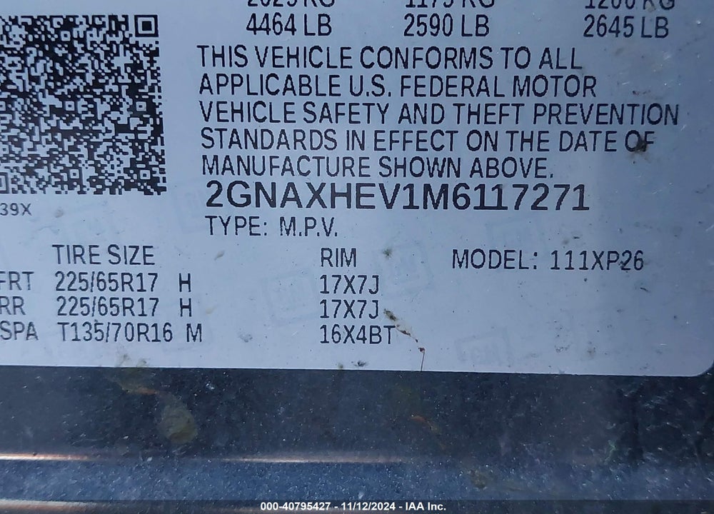 2021 CHEVROLET EQUINOX FWD LS VIN: 2GNAXHEV1M6117271