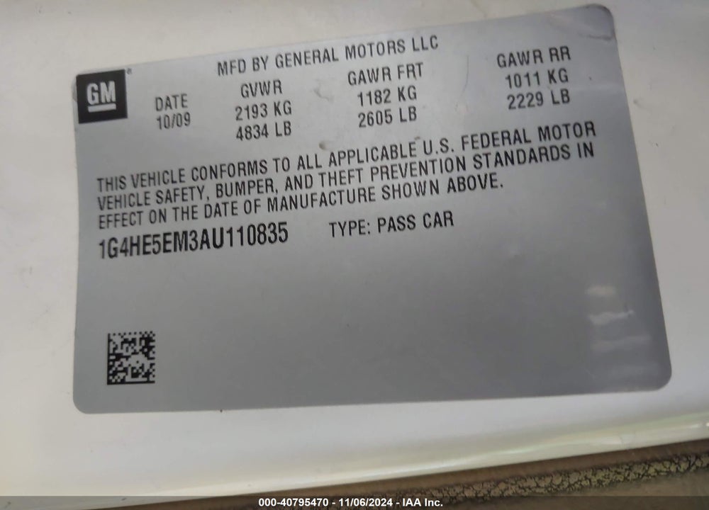 2010 BUICK LUCERNE CXL-3 VIN: 1G4HE5EM3AU110835