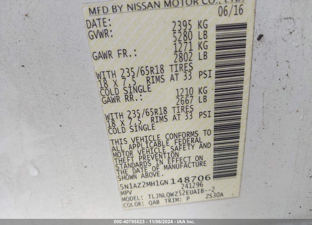 2016 NISSAN MURANO SV VIN: 5N1AZ2MH1GN148706