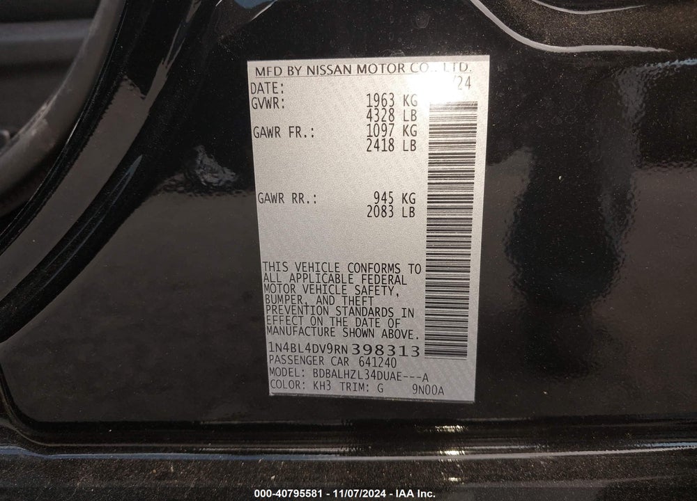 2024 NISSAN ALTIMA SV FWD VIN: 1N4BL4DV9RN398313