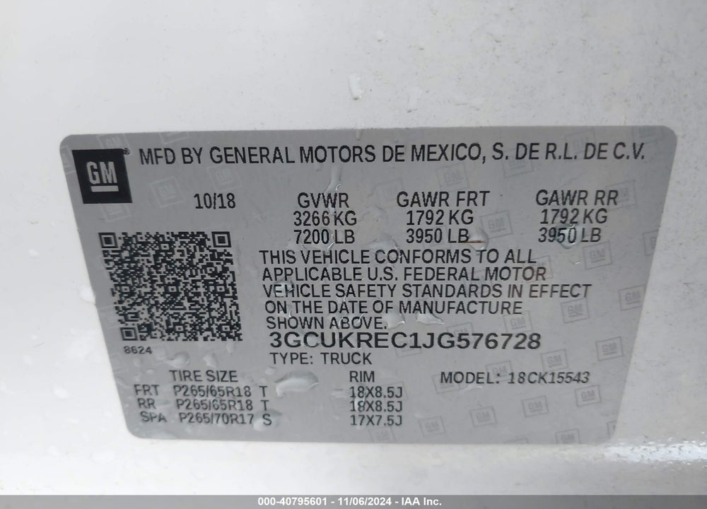 2018 CHEVROLET SILVERADO 1500 1LT VIN: 3GCUKREC1JG576728