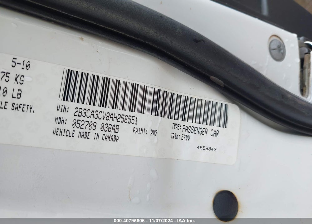 2010 DODGE CHARGER SXT VIN: 2B3CA3CV8AH256551