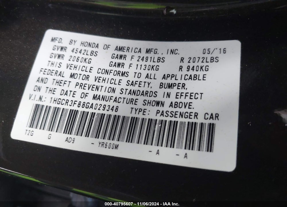 2016 HONDA ACCORD EX-L V-6 VIN: 1HGCR3F88GA029348