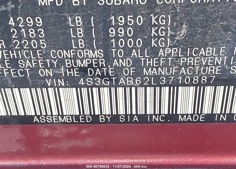 2020 SUBARU IMPREZA 5-DOOR VIN: 4S3GTAB62L3710887